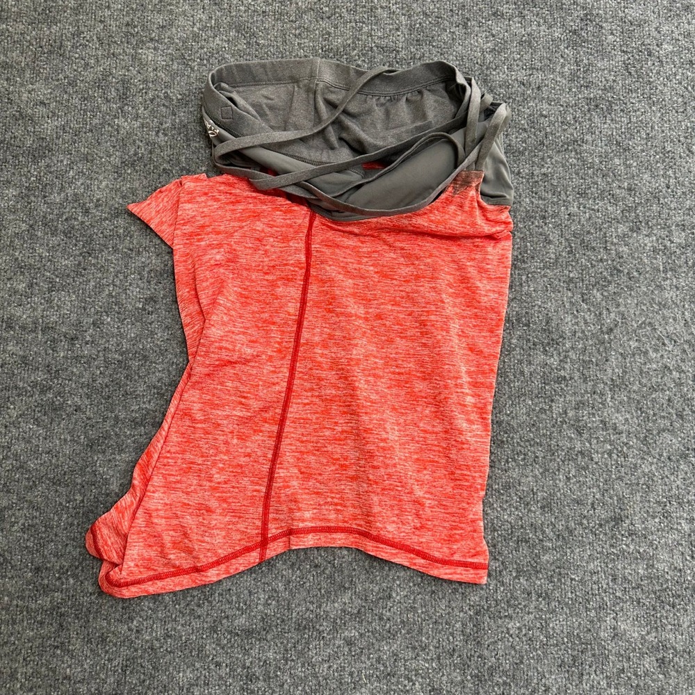 Prana Tank Top Womens Size M Red Space Dye Strappy Back Built-in Bra Athletic